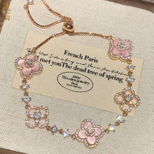 Pink Four Leaf Clover Bracelet by Sylrena — product photo