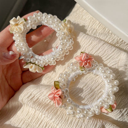 Pink Pearl Rose Hair Tie Set by Sylrena — product photo